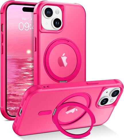 VENINGO iPhone 15 Case, Phone Case iPhone 15 [Compatible with MagSafe] Slim Fit Magnetic Foldable Kickstand Translucent Matte Thin Not Yellow Shockproof Protective Cover for iPhone 15 6.1", Hot Pink in Saudi Arabia