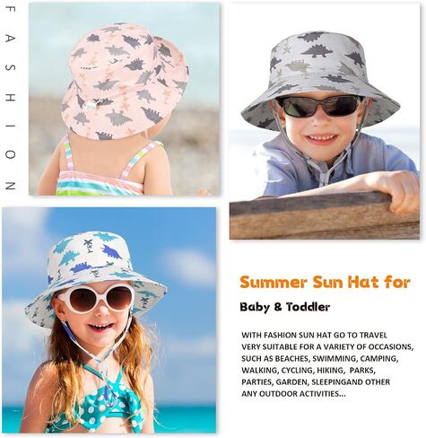 Baby Toddler Dinosaur Pattern Bucket Hat UPF 50+ B Sun Hat,Kids Summer Wide Brim Beach Hats Sun Hat for Boys Girls in Saudi Arabia