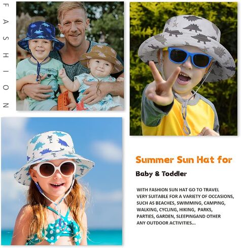 Baby Toddler Dinosaur Pattern Bucket Hat UPF 50+ B Sun Hat,Kids Summer Wide Brim Beach Hats Sun Hat for Boys Girls in Saudi Arabia
