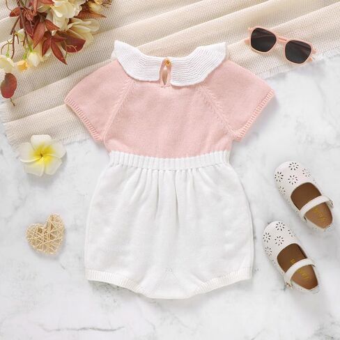Baby Girl Romper Ruffle Neck Short Sleeve Pompoms Knit Rompers Newborn Infant Jumpsuit Summer Outfits Clothes in Saudi Arabia