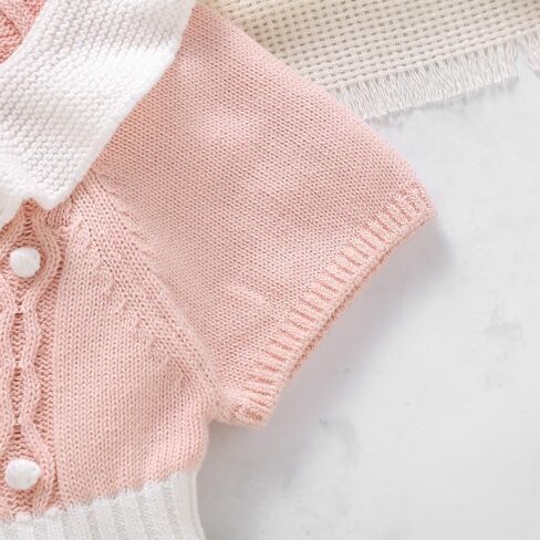 Baby Girl Romper Ruffle Neck Short Sleeve Pompoms Knit Rompers Newborn Infant Jumpsuit Summer Outfits Clothes in Saudi Arabia