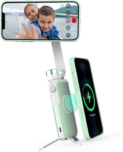 PowerVision S1,Smartphone Gimbal - Portable, Wireless Charging, 3-Axis Stabilization, Face Tracking, Gesture Control, Anti-Shake, Compatible with YouTube/TikTok/Vlogging (Car Mount Kit, Black) in Saudi Arabia