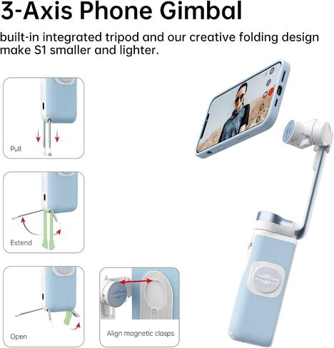 PowerVision S1,Smartphone Gimbal - Portable, Wireless Charging, 3-Axis Stabilization, Face Tracking, Gesture Control, Anti-Shake, Compatible with YouTube/TikTok/Vlogging (Car Mount Kit, Black) in Saudi Arabia