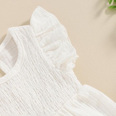 Newborn Infant Baby Girl Cotton Linen Romper Flying Sleeve Smocked Bubble Romper Onesie with Headband Clothes in Saudi Arabia