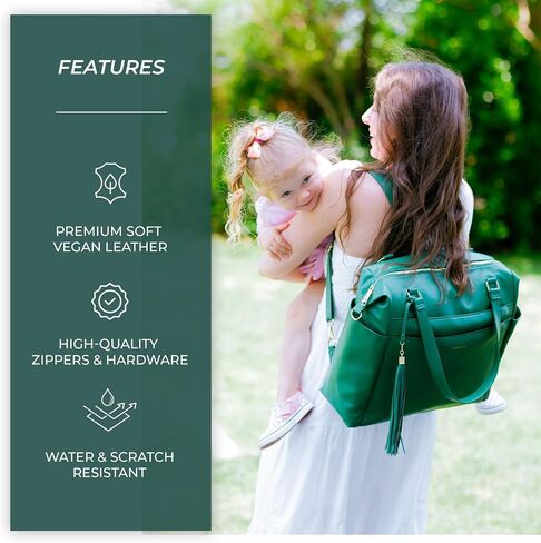 Leather Diaper Bag Backpack, Large Baby Tote Travel Bag with Changing Pad and Stroller Straps (Green) in Saudi Arabia