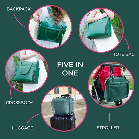 Leather Diaper Bag Backpack, Large Baby Tote Travel Bag with Changing Pad and Stroller Straps (Green) in Saudi Arabia
