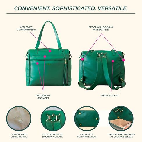 Leather Diaper Bag Backpack, Large Baby Tote Travel Bag with Changing Pad and Stroller Straps (Green) in Saudi Arabia