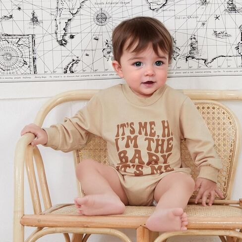 Newborn Baby Boy Girl Fall Clothes Infant Long Sleeve Bodysuit | Gender Neutral Baby Clothes,One Piece Sweatshirt Romper,Funny Letter Print,Baby Fall Winter Clothes,Long sleeve Romper Baby in Saudi Arabia