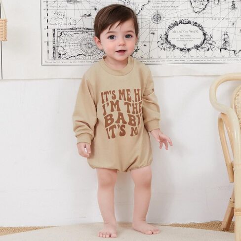 Newborn Baby Boy Girl Fall Clothes Infant Long Sleeve Bodysuit | Gender Neutral Baby Clothes,One Piece Sweatshirt Romper,Funny Letter Print,Baby Fall Winter Clothes,Long sleeve Romper Baby in Saudi Arabia