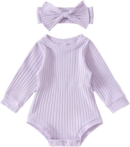 Newborn Baby Girl Clothes Long Sleeve Knit One Piece Romper Bodysuits with Headband Fall Winter Outfits in Saudi Arabia