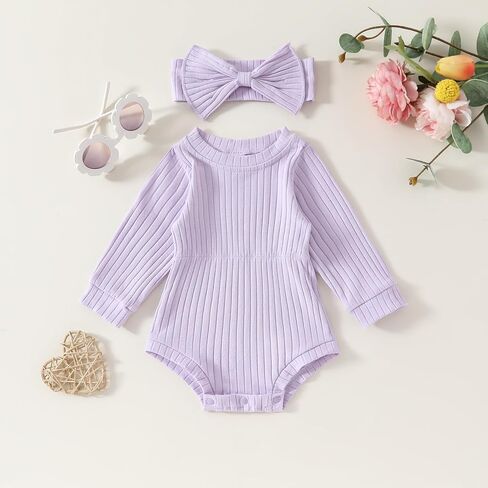 Newborn Baby Girl Clothes Long Sleeve Knit One Piece Romper Bodysuits with Headband Fall Winter Outfits in Saudi Arabia