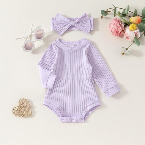 Newborn Baby Girl Clothes Long Sleeve Knit One Piece Romper Bodysuits with Headband Fall Winter Outfits in Saudi Arabia