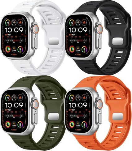 4 عبوات من الأربطة الرياضية المتوافقة مع Apple Watch Ultra 2/Ultra Band، متوافقة مع أحزمة ساعة Apple للرجال 49 مم 45 مم 44 مم 42 مم، حزام بديل من السيليكون لسلسلة iWatch 9 8 7 6 5 4-1 SE in Kuwait