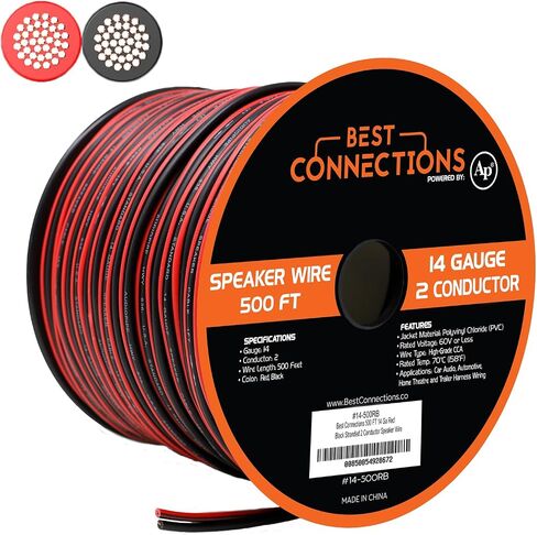AUDIOPIPE 14 Gauge Speaker Wire (500 Feet) - 2 Conductor, Bonded Red & Black Speaker Cables - Durable Stranded Speakers Wire for Car Audio, Automotive, and Home Theatre - Soft, Flexible Speaker Wire in Saudi Arabia