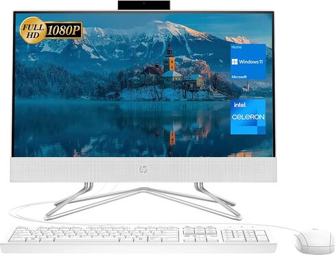 HP All-in-One Desktop, 21.5" FHD Display, Intel Celeron J4025 Processor, 32GB DDR4 RAM, 1TB PCIe SSD, Webcam, Wi-Fi, HDMI, RJ-45, Wired Keyboard&Mouse, Windows 11 Home, White in Saudi Arabia