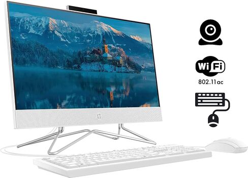 HP All-in-One Desktop, 21.5" FHD Display, Intel Celeron J4025 Processor, 32GB DDR4 RAM, 1TB PCIe SSD, Webcam, Wi-Fi, HDMI, RJ-45, Wired Keyboard&Mouse, Windows 11 Home, White in Saudi Arabia