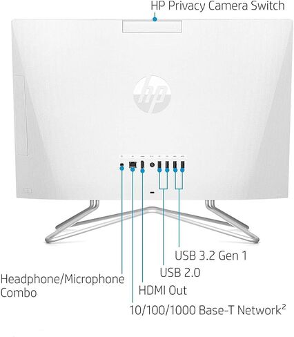 HP All-in-One Desktop, 21.5" FHD Display, Intel Celeron J4025 Processor, 32GB DDR4 RAM, 1TB PCIe SSD, Webcam, Wi-Fi, HDMI, RJ-45, Wired Keyboard&Mouse, Windows 11 Home, White in Saudi Arabia