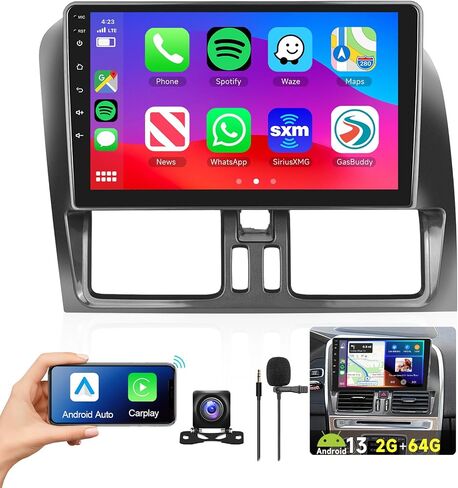 [2G+64G] Car Radio for Volvo XC60 2008-2013 with Wireless CarPlay/Android Auto, 9 inch Android 13 Touch Screen Stereo, GPS Navi/WiFi/Bluetooth/Mirror Link/SWC + HD Backup Camera in Saudi Arabia