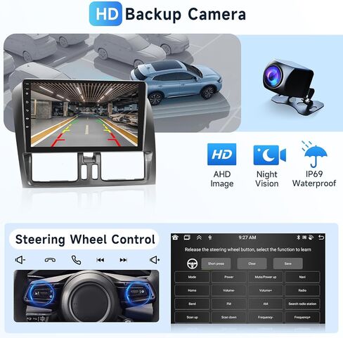 [2G+64G] Car Radio for Volvo XC60 2008-2013 with Wireless CarPlay/Android Auto, 9 inch Android 13 Touch Screen Stereo, GPS Navi/WiFi/Bluetooth/Mirror Link/SWC + HD Backup Camera in Saudi Arabia