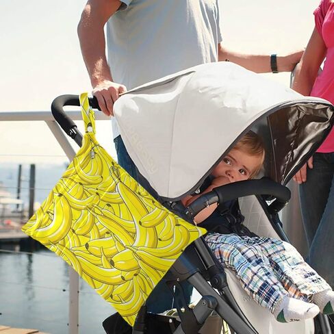 visesunny Yellow Banana 2Pcs Wet Bag with Zippered Pockets Washable Reusable Roomy for Travel,Beach,Pool,Daycare,Stroller,Diapers,Dirty Gym Clothes, Wet Swimsuits, Toiletries in Saudi Arabia