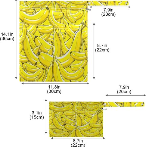 visesunny Yellow Banana 2Pcs Wet Bag with Zippered Pockets Washable Reusable Roomy for Travel,Beach,Pool,Daycare,Stroller,Diapers,Dirty Gym Clothes, Wet Swimsuits, Toiletries in Saudi Arabia