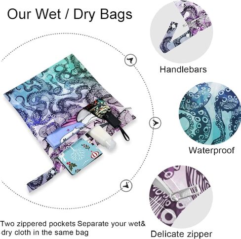 visesunny Corgi Dog Seamless Blue Pattern 2Pcs Wet Bag with Zippered Pockets Washable Reusable Roomy for Travel,Beach,Pool,Daycare,Stroller,Diapers,Dirty Gym Clothes, Wet Swimsuits, Toiletries in Saudi Arabia