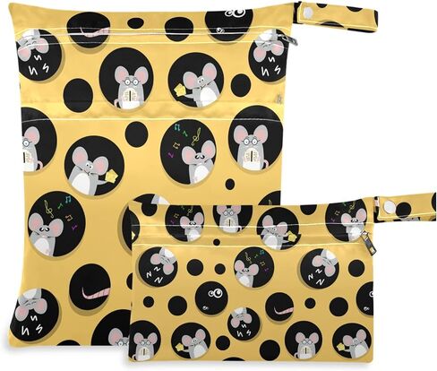 visesunny Corgi Dog Seamless Blue Pattern 2Pcs Wet Bag with Zippered Pockets Washable Reusable Roomy for Travel,Beach,Pool,Daycare,Stroller,Diapers,Dirty Gym Clothes, Wet Swimsuits, Toiletries in Saudi Arabia