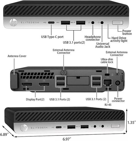 HP EliteDesk 800 G5 Mini PC Desktop Computer, Intel 9th Core i5-9500T @3.7 GHz, 32GB RAM, 1TB SSD, HDMI, Displayport, USB Type-C, Windows 11 Pro (Renewed) in Saudi Arabia