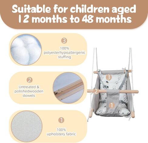 XJD Baby Swing Outdoor and Indoor, Canvas Hammock Swing for Baby, Baby Swing with a Comfortable Seat, Adjustable 5-Point Safety Belt, 3 Modes,present for Baby Boys Girls, Light Grey (Light Gray) in Saudi Arabia