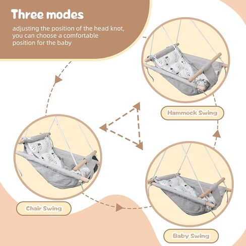 XJD Baby Swing Outdoor and Indoor, Canvas Hammock Swing for Baby, Baby Swing with a Comfortable Seat, Adjustable 5-Point Safety Belt, 3 Modes,present for Baby Boys Girls, Light Grey (Light Gray) in Saudi Arabia