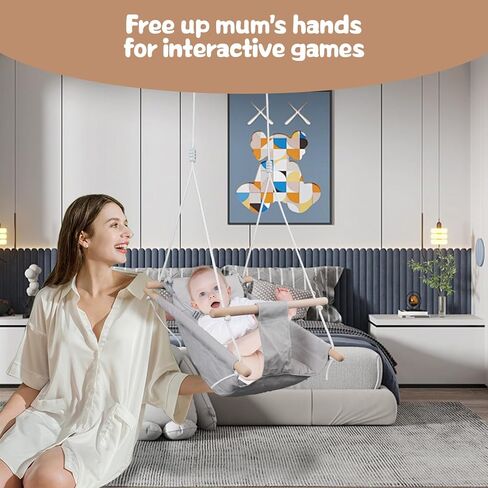 XJD Baby Swing Outdoor and Indoor, Canvas Hammock Swing for Baby, Baby Swing with a Comfortable Seat, Adjustable 5-Point Safety Belt, 3 Modes,present for Baby Boys Girls, Light Grey (Light Gray) in Kuwait