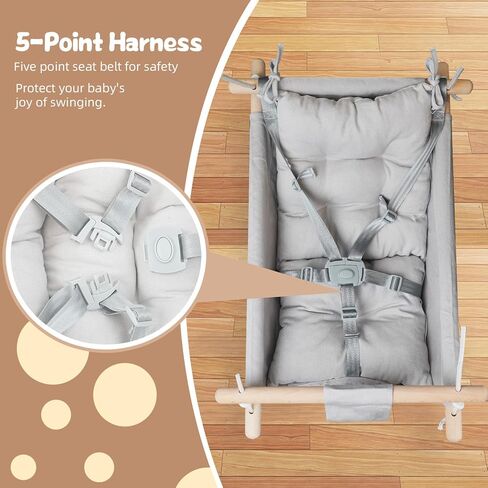 XJD Baby Swing Outdoor and Indoor, Canvas Hammock Swing for Baby, Baby Swing with a Comfortable Seat, Adjustable 5-Point Safety Belt, 3 Modes,present for Baby Boys Girls, Light Grey (Light Gray) in Kuwait