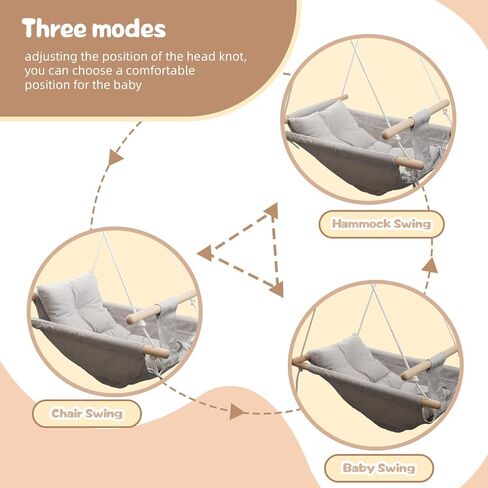 XJD Baby Swing Outdoor and Indoor, Canvas Hammock Swing for Baby, Baby Swing with a Comfortable Seat, Adjustable 5-Point Safety Belt, 3 Modes,present for Baby Boys Girls, Light Grey (Light Gray) in Kuwait