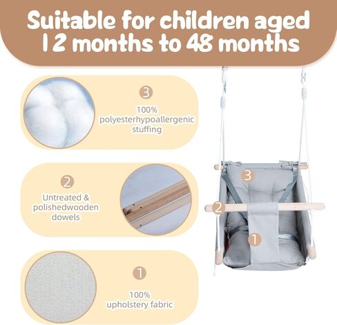 XJD Baby Swing Outdoor and Indoor, Canvas Hammock Swing for Baby, Baby Swing with a Comfortable Seat, Adjustable 5-Point Safety Belt, 3 Modes,present for Baby Boys Girls, Light Grey (Light Gray) in Kuwait