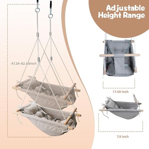 XJD Baby Swing Outdoor and Indoor, Canvas Hammock Swing for Baby, Baby Swing with a Comfortable Seat, Adjustable 5-Point Safety Belt, 3 Modes,present for Baby Boys Girls, Light Grey (Light Gray) in Kuwait