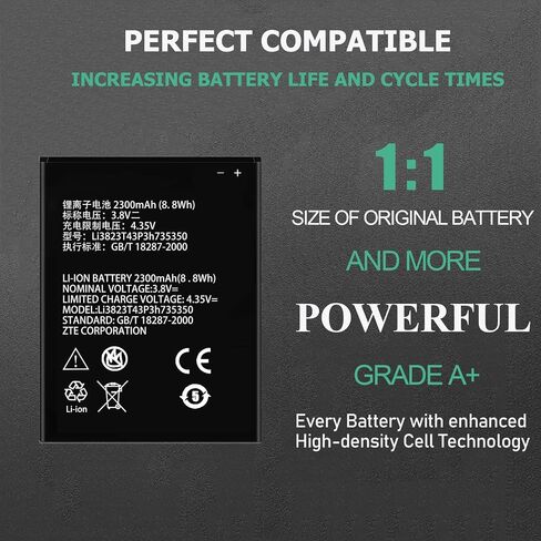 Li3928T44P4h735350 Battery, 2300mAh Replacement Battery for ZTE Q802T Avid Trio Z833 ZFIVE2 Z836BL Z837VL in Saudi Arabia