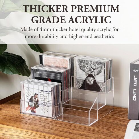 MyGift 3 Tier Modern Premium Clear Acrylic Cascading CD Storage Rack, Tabletop Compact Disc Case Holder, Media Organizer Display Stand Holds Up to 36 Jewel Cases in Saudi Arabia