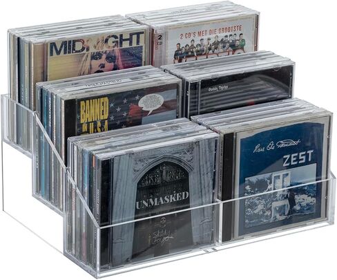 MyGift 3 Tier Modern Premium Clear Acrylic Cascading CD Storage Rack, Tabletop Compact Disc Case Holder, Media Organizer Display Stand Holds Up to 36 Jewel Cases in Saudi Arabia