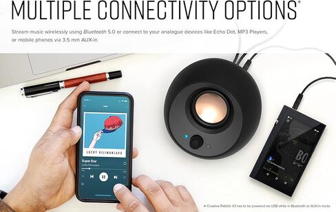 Creative Pebble V3 Minimalistic 2.0 USB-C Desktop Speakers with USB Audio, Clear Dialog Enhancement, Bluetooth 5.0, 8W RMS with 16W Peak Power, USB-A Converter Included (White) (Renewed) in Saudi Arabia