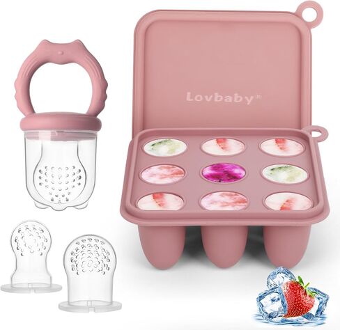 Baby Fruit Food Feeder Breastmilk Popsicle Molds, Silicone Baby Food Freezer Tray for Cooling Teething Relief, Baby Food Feeder for Safe Infant Self Feeding, Includes 3 Extra Food Pacifier in Saudi Arabia