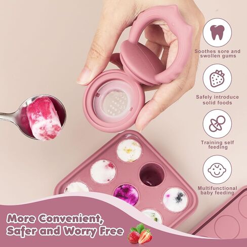 Baby Fruit Food Feeder Breastmilk Popsicle Molds, Silicone Baby Food Freezer Tray for Cooling Teething Relief, Baby Food Feeder for Safe Infant Self Feeding, Includes 3 Extra Food Pacifier in Saudi Arabia
