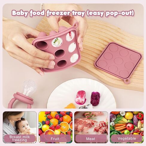Baby Fruit Food Feeder Breastmilk Popsicle Molds, Silicone Baby Food Freezer Tray for Cooling Teething Relief, Baby Food Feeder for Safe Infant Self Feeding, Includes 3 Extra Food Pacifier in Saudi Arabia