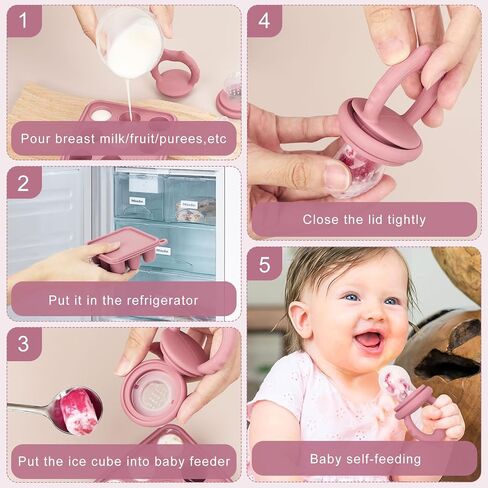 Baby Fruit Food Feeder Breastmilk Popsicle Molds, Silicone Baby Food Freezer Tray for Cooling Teething Relief, Baby Food Feeder for Safe Infant Self Feeding, Includes 3 Extra Food Pacifier in Saudi Arabia