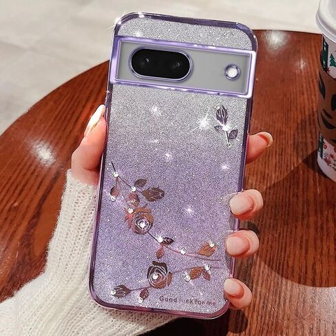 for Google Pixel 8A Case for Women Girls,Bling Glitter Gradient Soft TPU Bumper,Google Pixel 8a Phone Case Plating Sparkle Pretty Aesthetic Flower Design Girly Cover for Pixel 8A Blue in Saudi Arabia