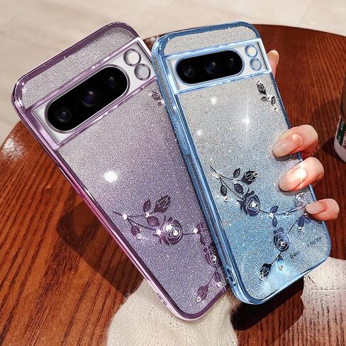 for Google Pixel 8A Case for Women Girls,Bling Glitter Gradient Soft TPU Bumper,Google Pixel 8a Phone Case Plating Sparkle Pretty Aesthetic Flower Design Girly Cover for Pixel 8A Blue in Saudi Arabia