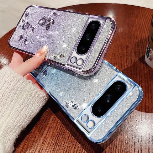 for Google Pixel 8A Case for Women Girls,Bling Glitter Gradient Soft TPU Bumper,Google Pixel 8a Phone Case Plating Sparkle Pretty Aesthetic Flower Design Girly Cover for Pixel 8A Blue in Saudi Arabia