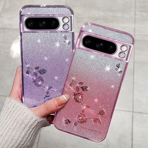 for Google Pixel 8A Case for Women Girls,Bling Glitter Gradient Soft TPU Bumper,Google Pixel 8a Phone Case Plating Sparkle Pretty Aesthetic Flower Design Girly Cover for Pixel 8A Blue in Saudi Arabia
