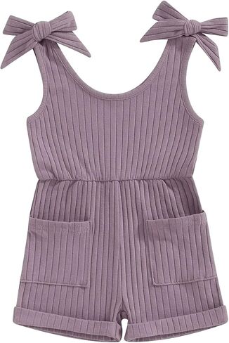TheFound Baby Girl Summer Outfit Strap Bowknot Ribbed Romper Infant Newborn Baby Jumpsuit Toddler Girl Rompers Outfit in Saudi Arabia