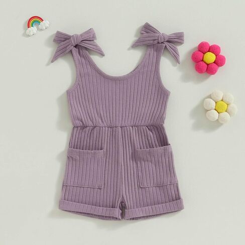 TheFound Baby Girl Summer Outfit Strap Bowknot Ribbed Romper Infant Newborn Baby Jumpsuit Toddler Girl Rompers Outfit in Saudi Arabia