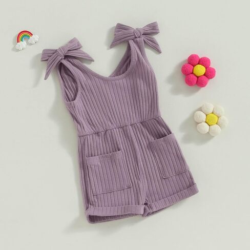 TheFound Baby Girl Summer Outfit Strap Bowknot Ribbed Romper Infant Newborn Baby Jumpsuit Toddler Girl Rompers Outfit in Saudi Arabia